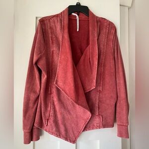 Red Knit Jacket with Waterfall Collar